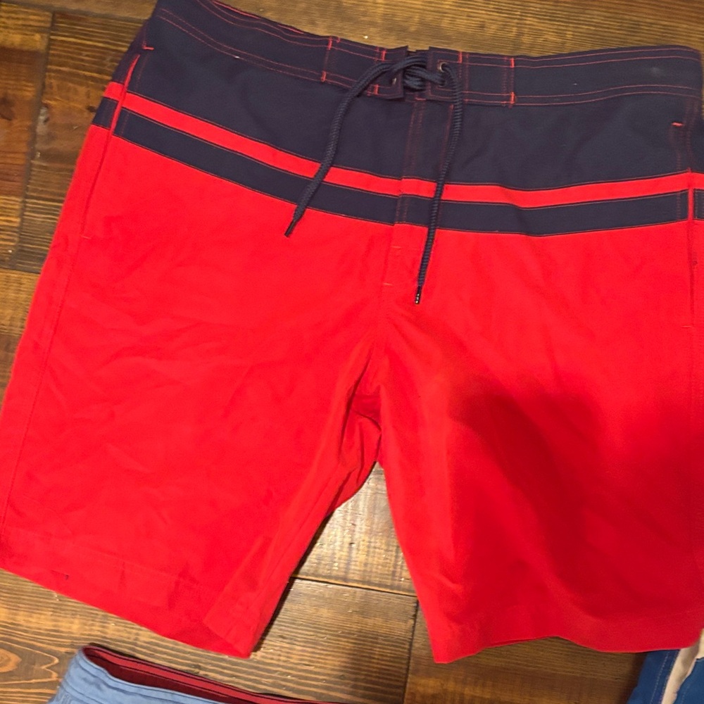 Red and Navy Men's Swim Trunks - Picture 4 of 9